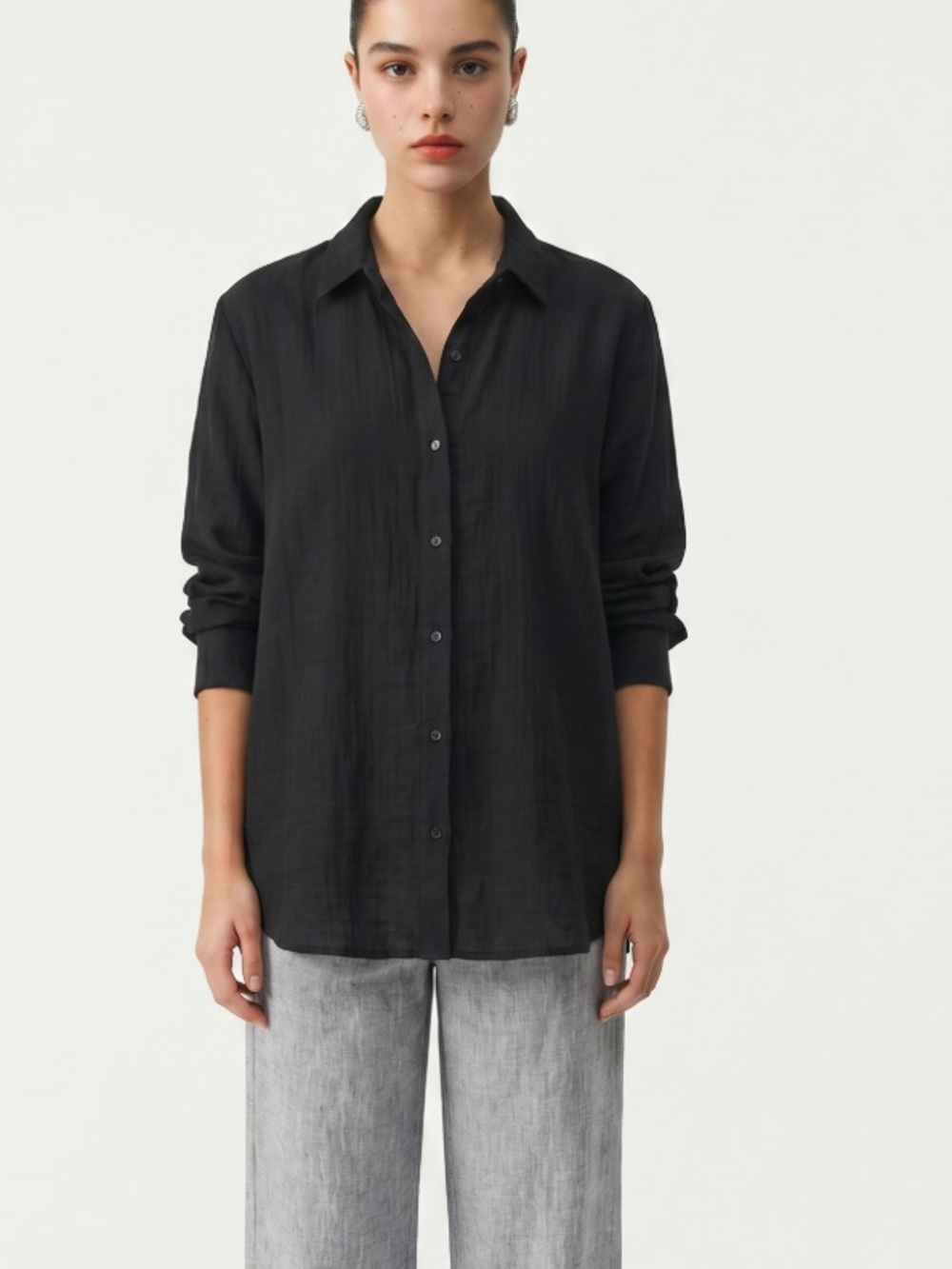 Eileen Fisher Organic Cotton Lofty Gauze Classic Collar Shirt